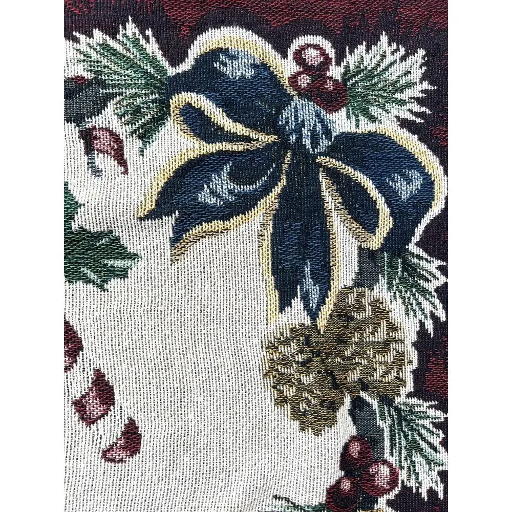Vintage Christmas Woven Throw Blanket Tapestry Wall Hanging Teddy Bear Band